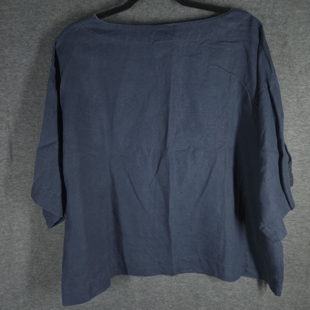 Pure Jill Linen Tunic Top S Blue Minimalist Lagenlook Oversized Bell Sleeve - Picture 4 of 10